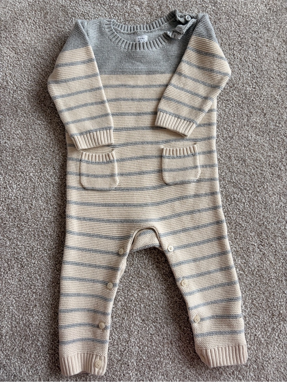 GAP Cream and Gray Striped Knit Baby One-Piece